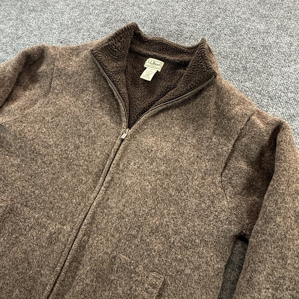 LL Bean Mens 100% Lambswool Full Zip Sweater Jacket Brown Large L-REG 0 GGX1